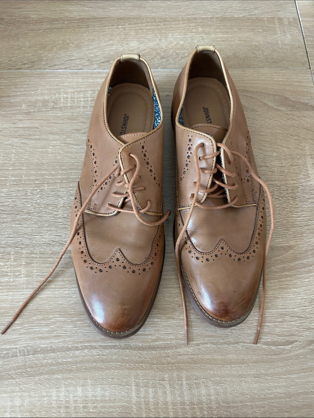 Johnston & Murphy Cognac Leather Wingtip Oxfords